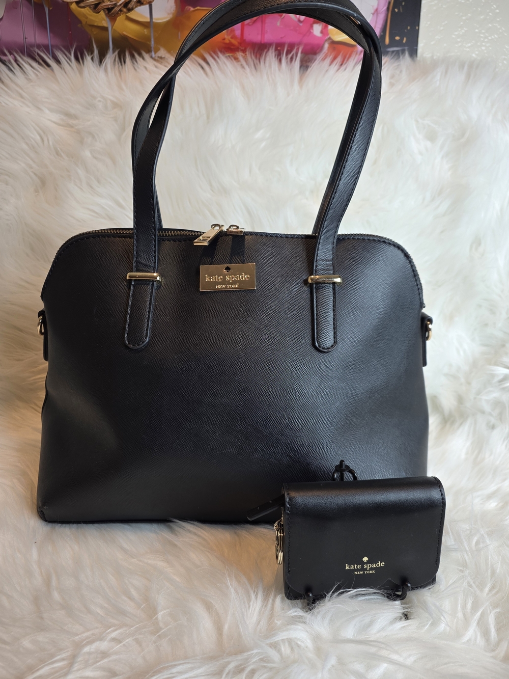 kate Spade 2pcs NY Black Saffiano Leather Satchel & Kate Spade Gemma Wallet NWT